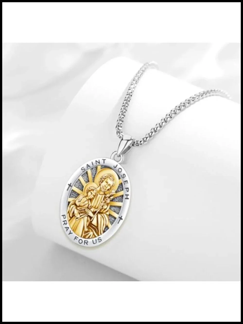 St Joseph Medal 925 Sterling Silver Catholic Patron Saint Pendant Necklace for